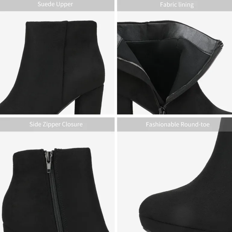 Round-Toe High Heel Chunky Ankle Boots