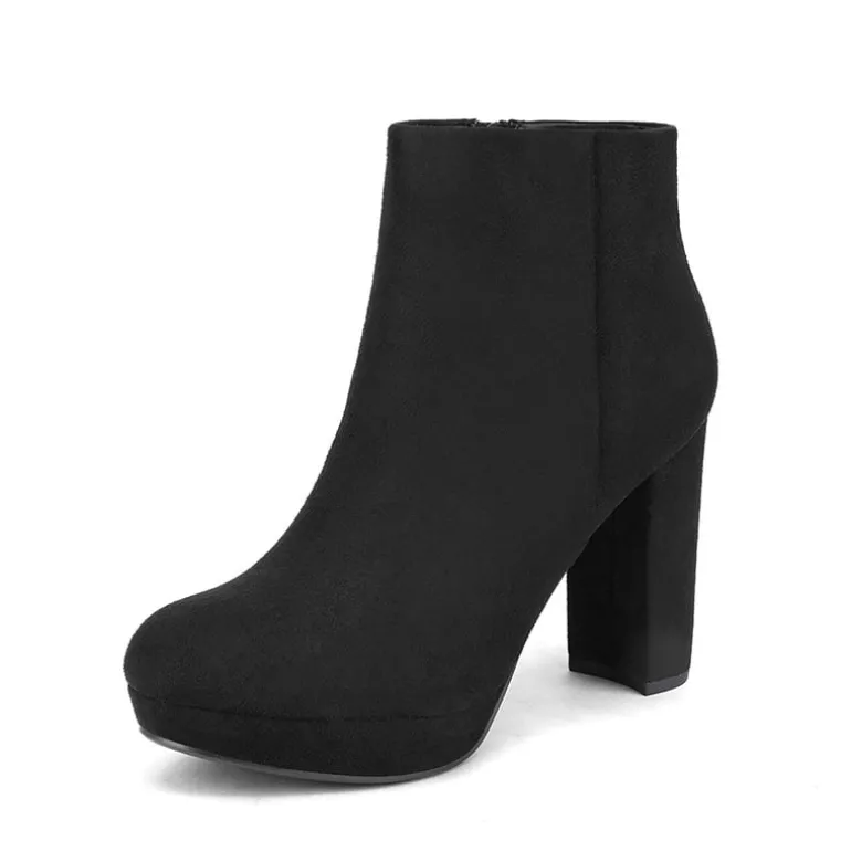 Round-Toe High Heel Chunky Ankle Boots