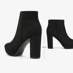 Round-Toe High Heel Chunky Ankle Boots