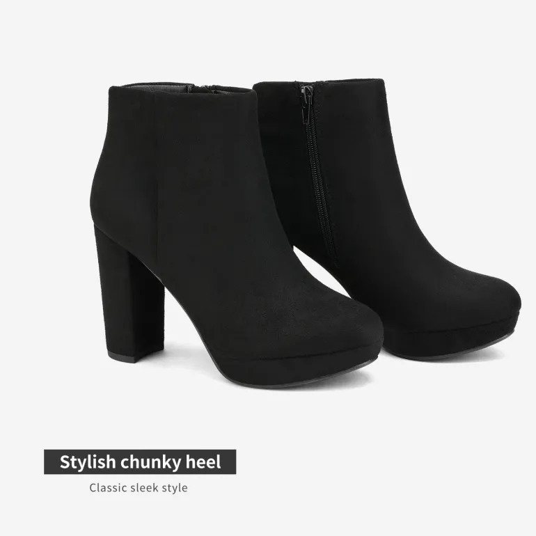 Round-Toe High Heel Chunky Ankle Boots