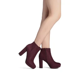 Round-Toe High Heel Chunky Ankle Boots