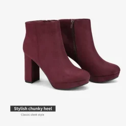 Round-Toe High Heel Chunky Ankle Boots
