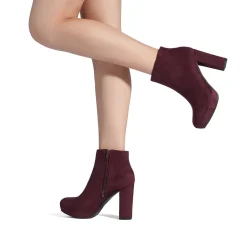 Round-Toe High Heel Chunky Ankle Boots