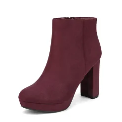 Round-Toe High Heel Chunky Ankle Boots