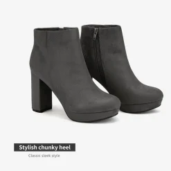 Round-Toe High Heel Chunky Ankle Boots