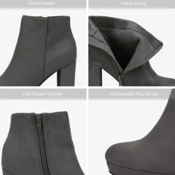Round-Toe High Heel Chunky Ankle Boots