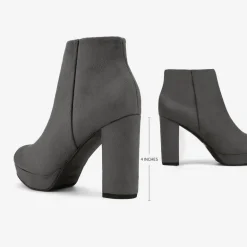 Round-Toe High Heel Chunky Ankle Boots