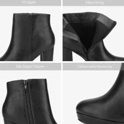 Round-Toe High Heel Chunky Ankle Boots