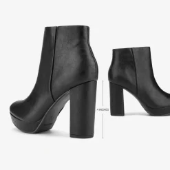 Round-Toe High Heel Chunky Ankle Boots
