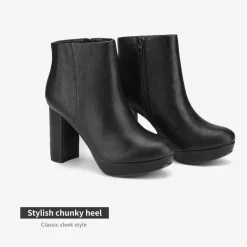 Round-Toe High Heel Chunky Ankle Boots