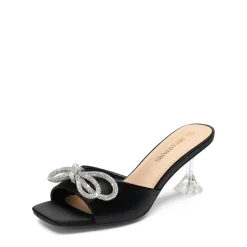 Satin Double Bow Square Toe Transparent Heel Sandals