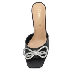 Satin Double Bow Square Toe Transparent Heel Sandals