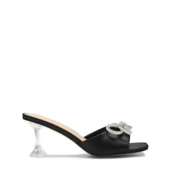 Satin Double Bow Square Toe Transparent Heel Sandals