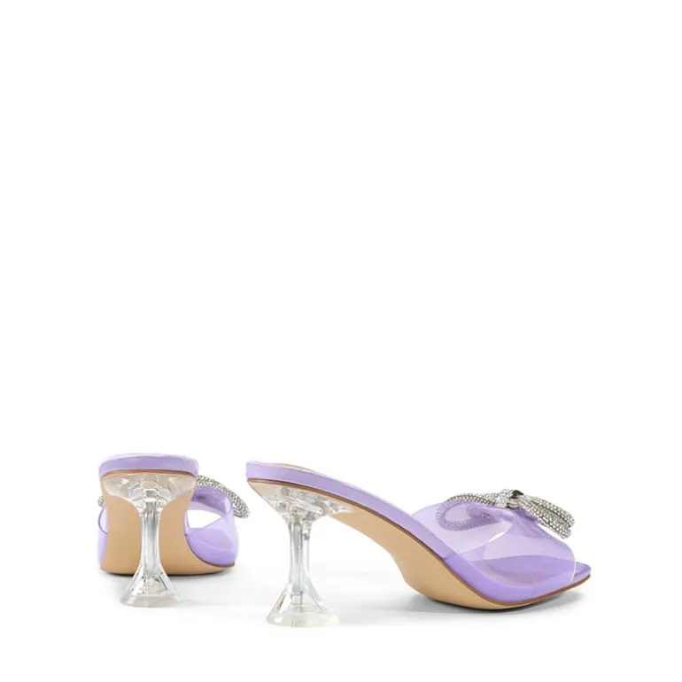 Satin Double Bow Square Toe Transparent Heel Sandals