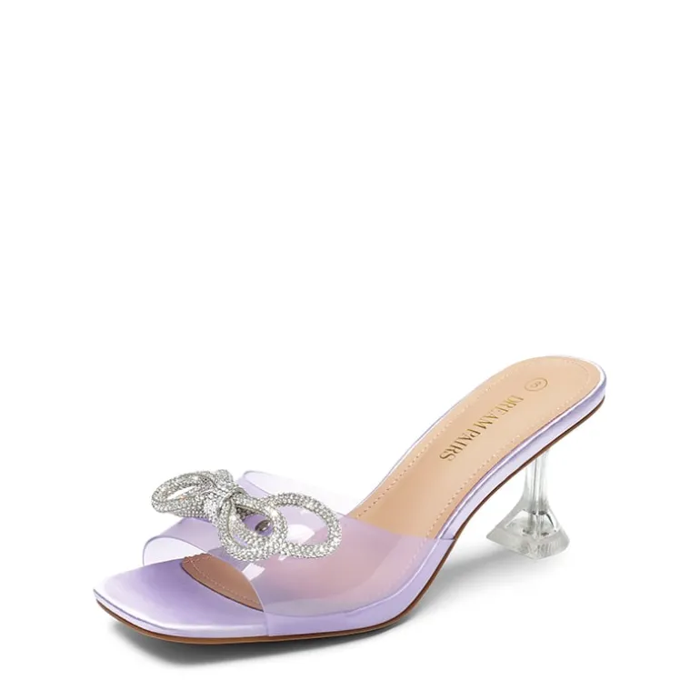Satin Double Bow Square Toe Transparent Heel Sandals