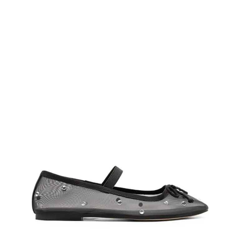 Sheer Mesh Rhinestones Ballet Flats