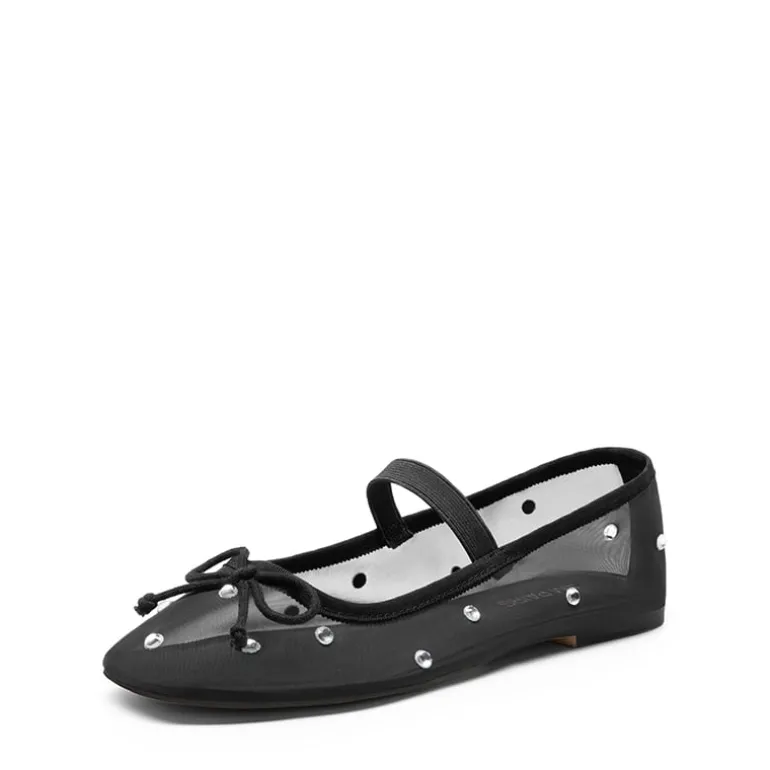 Sheer Mesh Rhinestones Ballet Flats