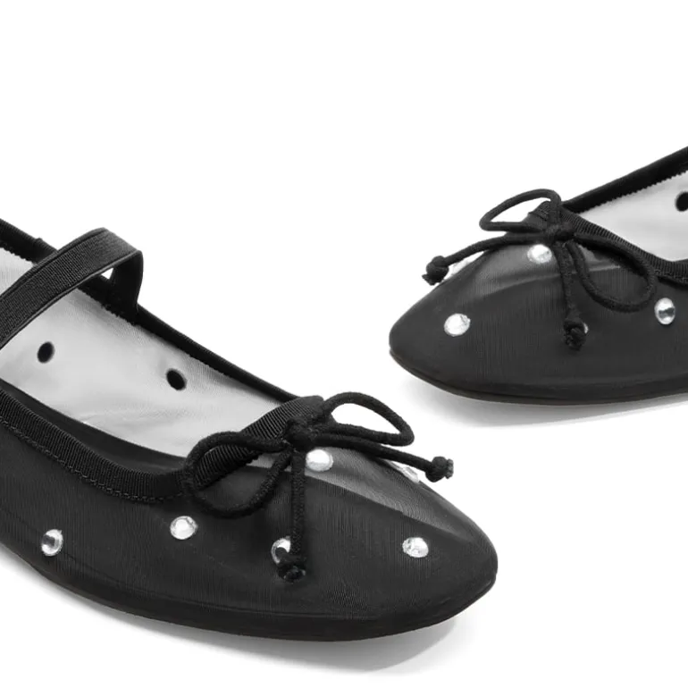 Sheer Mesh Rhinestones Ballet Flats