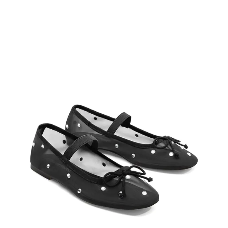Sheer Mesh Rhinestones Ballet Flats