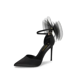 Silky Pointed Toe Bow Stiletto Heel Pumps