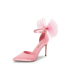 Silky Pointed Toe Bow Stiletto Heel Pumps