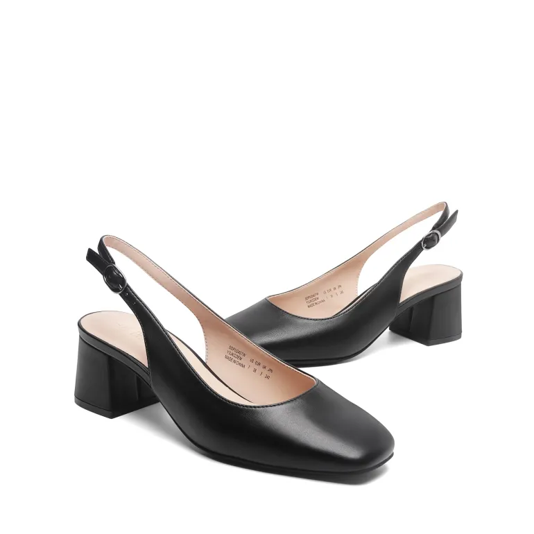 Slingback Chunky Square Toe Pumps