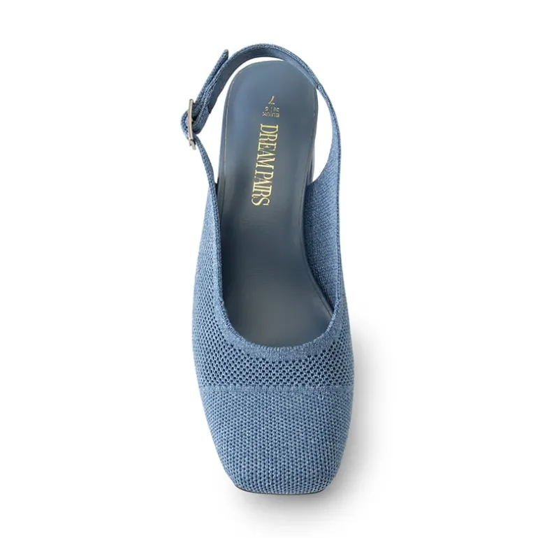 Slingback Knitted Square Toe Pumps