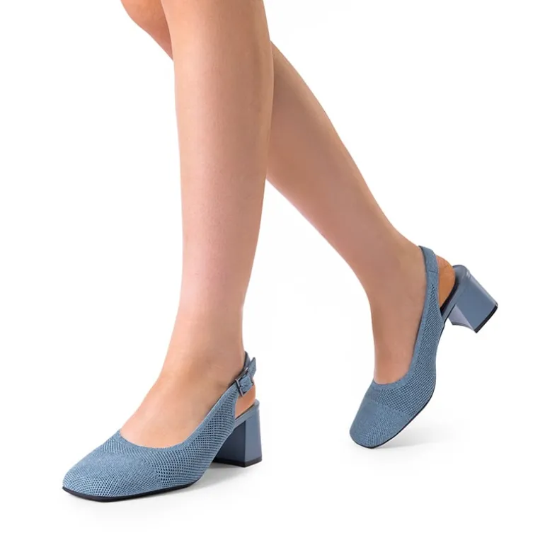 Slingback Knitted Square Toe Pumps