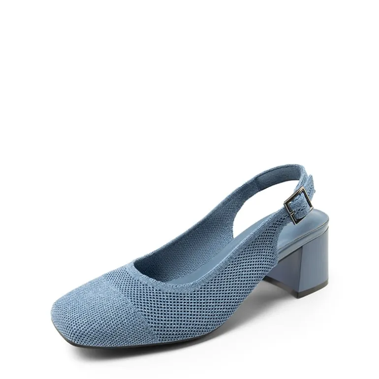 Slingback Knitted Square Toe Pumps