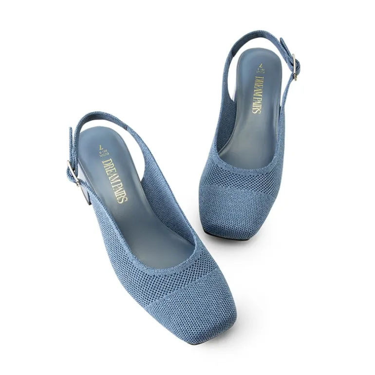 Slingback Knitted Square Toe Pumps