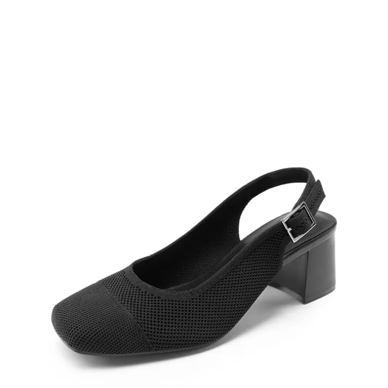 Slingback Knitted Square Toe Pumps