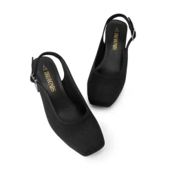 Slingback Knitted Square Toe Pumps