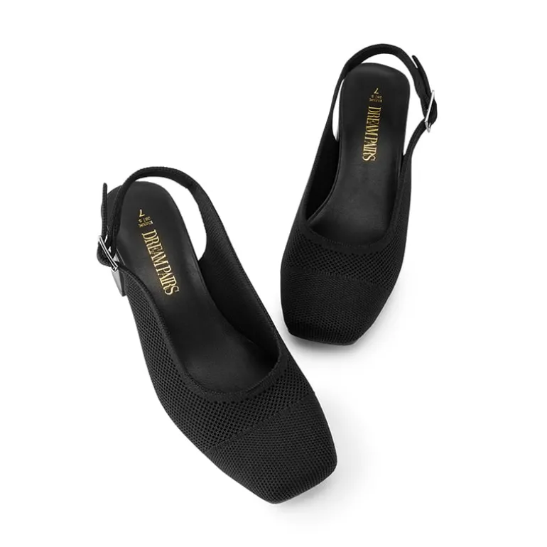 Slingback Knitted Square Toe Pumps