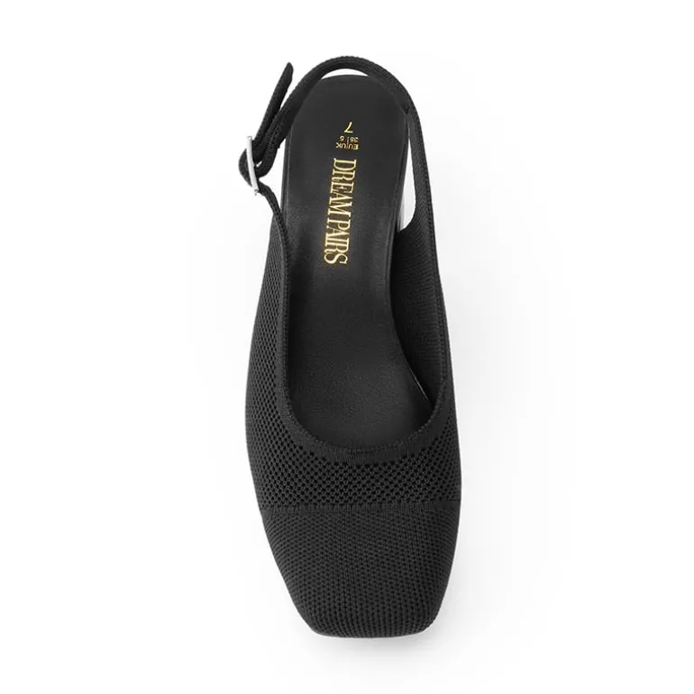 Slingback Knitted Square Toe Pumps