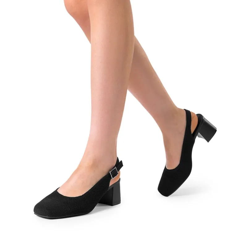 Slingback Knitted Square Toe Pumps