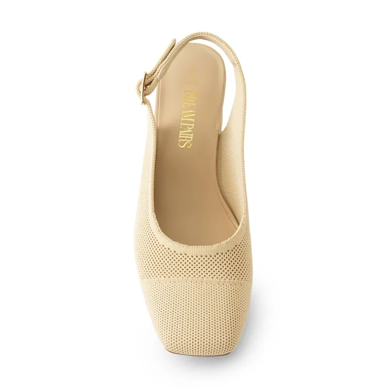 Slingback Knitted Square Toe Pumps