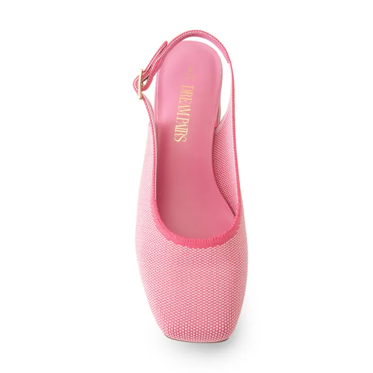Slingback Knitted Square Toe Pumps