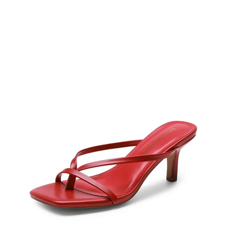Slip-On Square Toe Thong Heeled Sandals