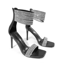 Sparkling Rhinestone Straps Heeled Sandals