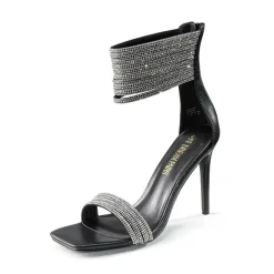 Sparkling Rhinestone Straps Heeled Sandals