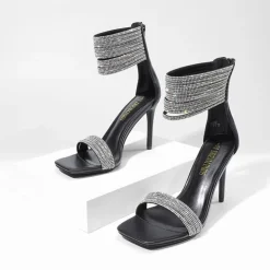 Sparkling Rhinestone Straps Heeled Sandals