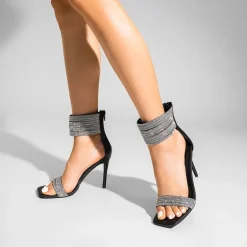 Sparkling Rhinestone Straps Heeled Sandals