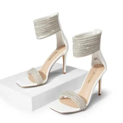 Sparkling Rhinestone Straps Heeled Sandals