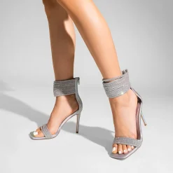 Sparkling Rhinestone Straps Heeled Sandals