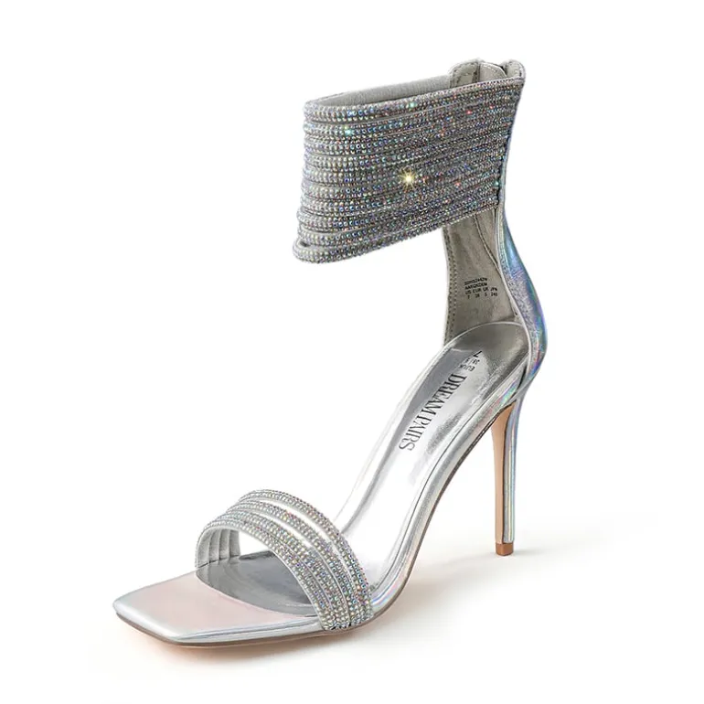 Sparkling Rhinestone Straps Heeled Sandals