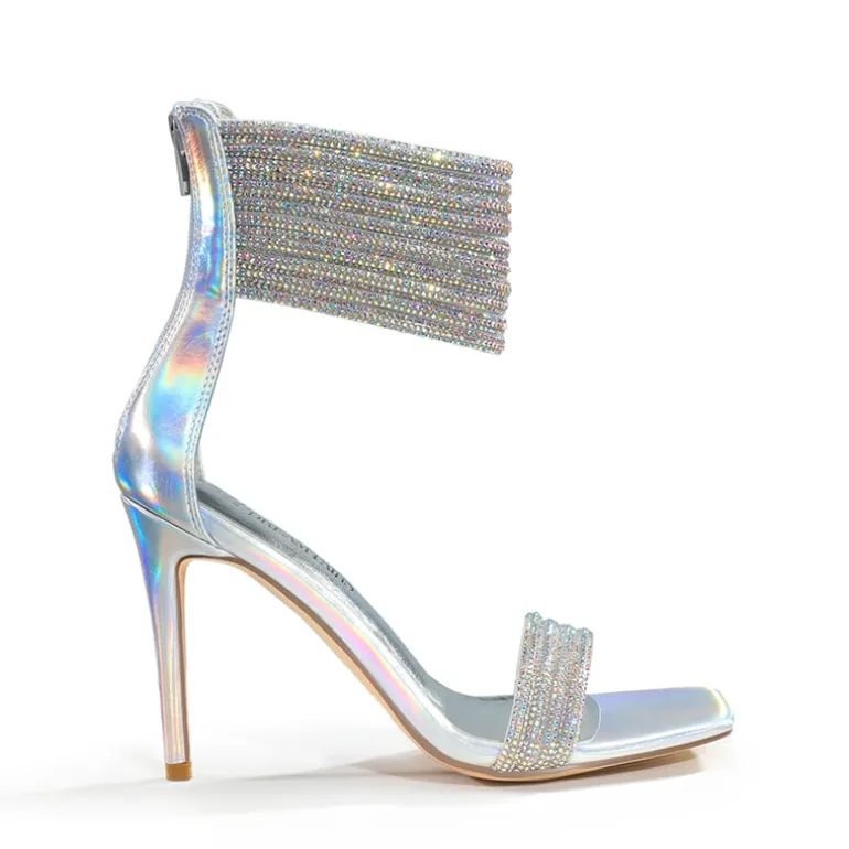 Sparkling Rhinestone Straps Heeled Sandals