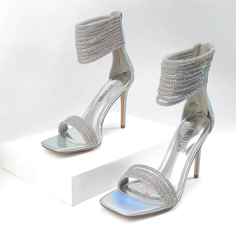 Sparkling Rhinestone Straps Heeled Sandals