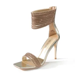 Sparkling Rhinestone Straps Heeled Sandals