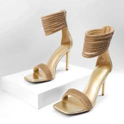 Sparkling Rhinestone Straps Heeled Sandals