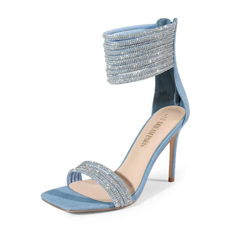 Sparkling Rhinestone Straps Heeled Sandals